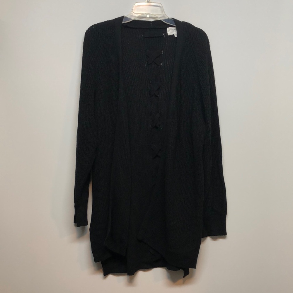 Pinque Jamelya Black Cardigan Sweater Women's 2X plus size X cross back EUC